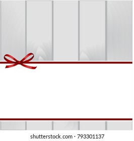 Invitation, Greeting or Gift Card With Red Ribbon And A Bow  on a wooden background.  Gift Voucher Template with  place for text.