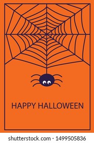invitation greeting happy halloween festival card spider web orange background. vector illustration