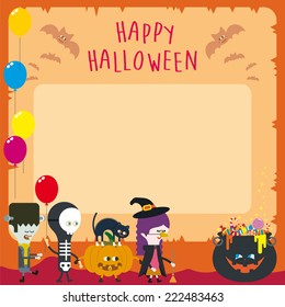 Invitation for halloween night, masked boys running in the night looking for sweets