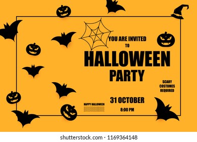 Invitation to Halloween party with scary pumpkins and bats, Vector illustration