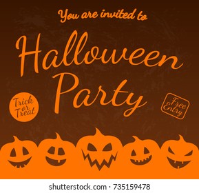 Invitation for Halloween Party with silhouette of pumpkins. Vector.
