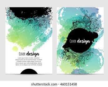 Invitation with hand drawn brush stain. wedding card with abstract ink spots illustration. bright flyer cover.