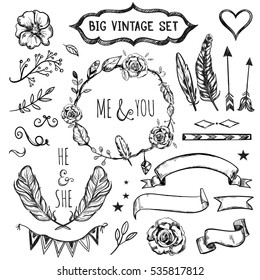 Invitation hand drawn frame arrows wreath floral element vector illustration