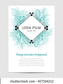 Invitation with hand drawn mandala pattern. wedding card with abstract floral illustration. Vintage decorative element. Ethnic round ornament