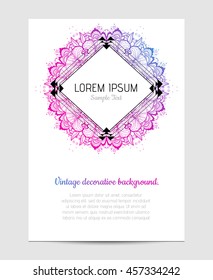 Invitation with hand drawn mandala pattern. wedding card with abstract floral illustration. Vintage decorative element. Ethnic round ornament