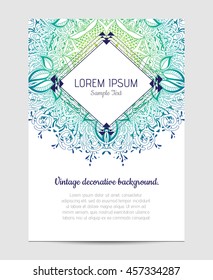 Invitation with hand drawn mandala pattern. wedding card with abstract floral illustration. Vintage decorative element. Ethnic round ornament