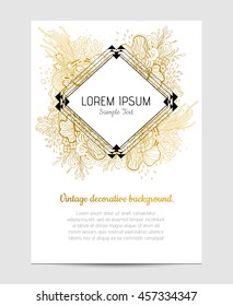 Invitation with hand drawn mandala pattern. wedding card with abstract floral illustration. Vintage decorative element. Ethnic round ornament