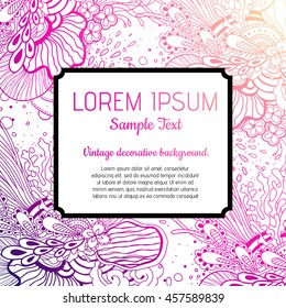 Invitation with hand drawn mandala pattern. wedding card with abstract floral illustration. Vintage decorative element.