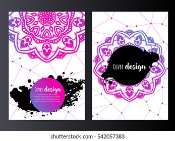 Invitation with hand drawn mandala pattern. wedding card with abstract floral illustration. Vintage decorative element. Ethnic round ornament