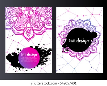 Invitation with hand drawn mandala pattern. wedding card with abstract floral illustration. Vintage decorative element. Ethnic round ornament