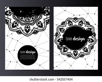 Invitation with hand drawn mandala pattern. wedding card with abstract floral illustration. Vintage decorative element. Ethnic round ornament