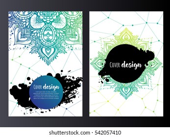 Invitation with hand drawn mandala pattern. wedding card with abstract floral illustration. Vintage decorative element. Ethnic round ornament