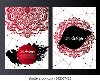 Invitation with hand drawn mandala pattern. wedding card with abstract floral illustration. Vintage decorative element. Ethnic round ornament