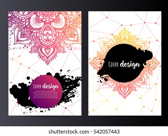 Invitation with hand drawn mandala pattern. wedding card with abstract floral illustration. Vintage decorative element. Ethnic round ornament