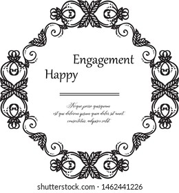 Invitation happy engagement card, floral ornament, with vintage frame. Vector