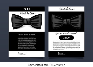 Invitation to a holiday with a bow tie in black, highlighted on a white background with an inscription. Hipster style