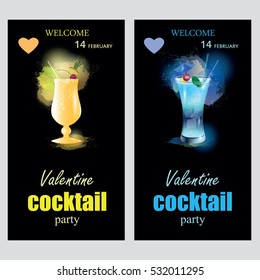 an invitation to a holiday Valentine's Day with the image of a stylized cocktails