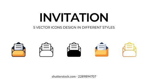 Diseño de iconos de invitación en estilo Cinco con pulsación editable. Línea, Sólido, Línea plana, Color de tono Duo y Línea de degradado de color. Adecuado para diseño de páginas Web, aplicaciones móviles, UI, UX y GUI.