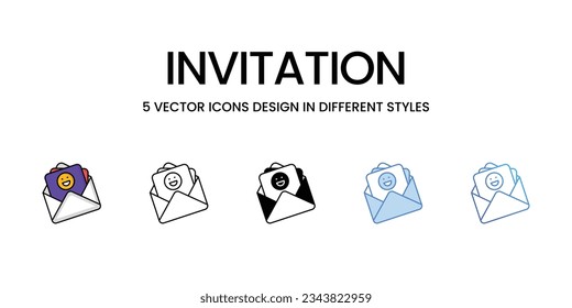 Invitation Icon Design in Five style with Editable Stroke. Line, Solid, Flat Line, Duo Tone Color, and Color Gradient Line. Suitable for Web Page, Mobile App, UI, UX and GUI design.