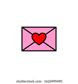 Invitation icon isolated on white background. Envelope with a heart flat icon. Romantic close envelope with heart symbol illustration isolated on white. Vector illustration. EPS10