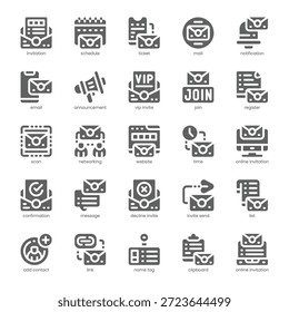 Pacote de Ícones de Convite para seu site, celular, apresentação e design de logotipo. Ícone de convite design sólido. Ilustração de gráficos vetoriais e traçado editável.
