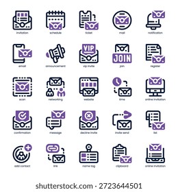 Paquete de iconos de invitación para su Sitio web, móvil, presentación y diseño de logotipo. Icono de invitación de diseño de doble tono. Ilustración gráfica de Vector y trazo editable.