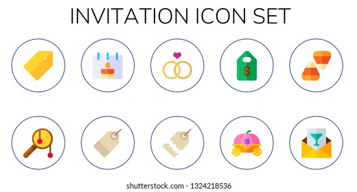 invitation icon set. 10 flat invitation icons.  Simple modern icons about  - tag, adornment, birthday, price tag, wedding, cinderella carriage, candy corn