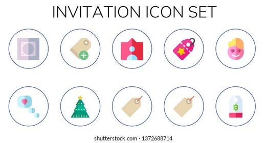 invitation icon set. 10 flat invitation icons.  Collection Of - vignette, in love, price tag, christmas tree, tag