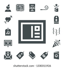 invitation icon set. 17 filled invitation icons.  Simple modern icons about  - Birthday, Cupid, Label, Postcard, Diploma, Price tag, Confetti, Invitation, Tag, Party blower