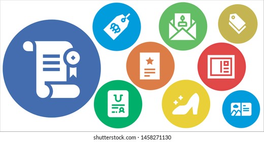 invitation icon set. 9 filled invitation icons.  Simple modern icons about  - Certificate, Tag, Invitation, Cinderella, Postcard
