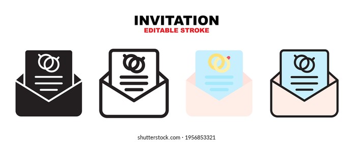Invitation icon set with different styles. Icons designed in filled, outline, flat, glyph and line colored. Editable stroke and pixel perfect. Can be used for web, mobile, ui and more.