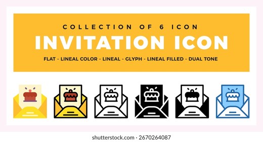 Invitation Icon Set. Flat. Lineal. Glyph Styles for Party. Event. Celebration