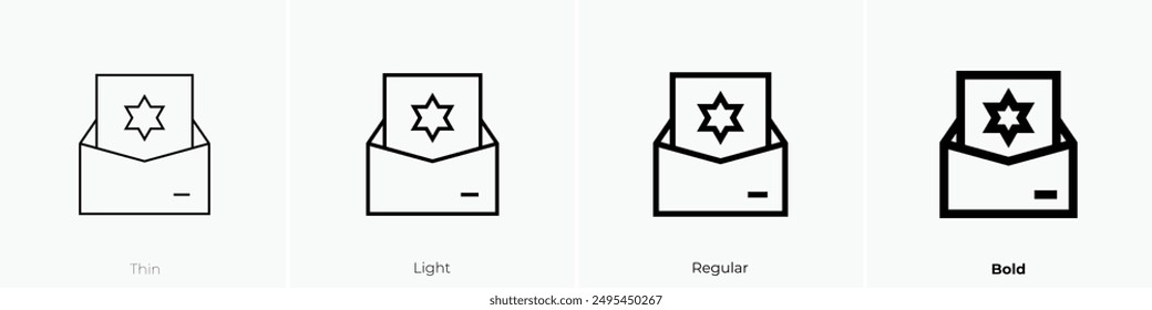 invitation icon. Thin, Light Regular And Bold style design isolated on white background