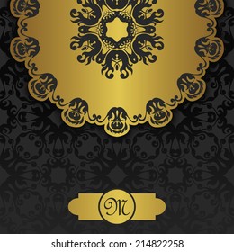 Invitation with lace pattern. Vintage background in a black               