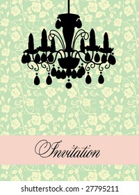 invitación con una lámpara y rosas en segundo plano