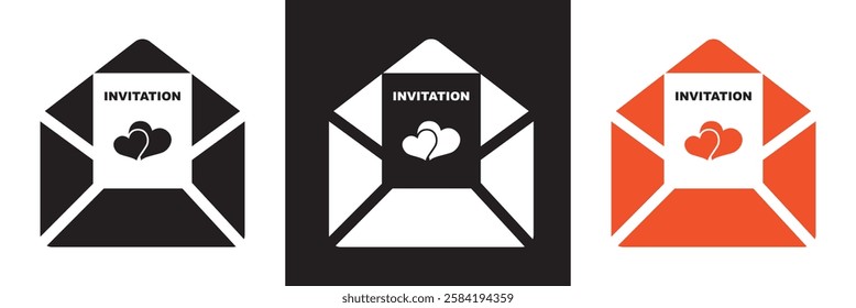 Invitation letter  icon set. Invite email for event, wedding, party, festival, celebration. electronic etc.  isolated on white and black background. vector illustration. EPS 10