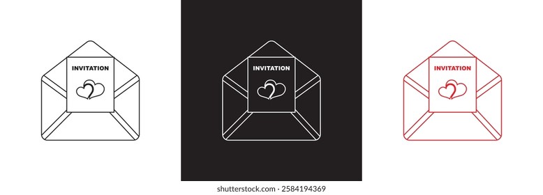 Invitation letter  icon set. Invite email for event, wedding, party, festival, celebration. electronic etc.  isolated on white and black background. vector illustration. EPS 10