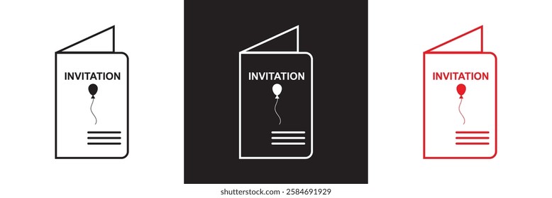 Invitation letter  icon set. Invite email for event, wedding, party, festival, celebration. electronic etc.  isolated on white and black background. vector illustration. EPS 10