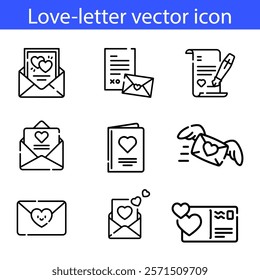 Invitation letter thin line icon set. Invite email for event, wedding, party, festival, celebration. love letter, message, electronic mail. Vector illustration on white background.
