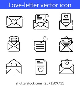 Invitation letter thin line icon set. Invite email for event, wedding, party, festival, celebration. love letter, message, electronic mail. Vector illustration on white background.
