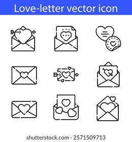 Invitation letter thin line icon set. Invite email for event, wedding, party, festival, celebration. love letter, message, electronic mail. Vector illustration on white background.
