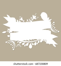 Invitation, logo, postcard template with flowers and bird