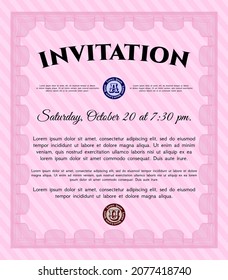 Invitation. Lovely design. Easy to print.   Pink color.