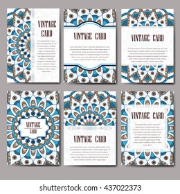 Invitation mandala design template. Graphic card with hand drawn ornament. Colorful eastern floral decor for greetings, wedding invitations, party cards