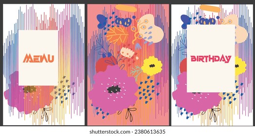 Invitation, menu, table number card design. Floral wedding templates. Good for birthday, bridal and baby shower. 