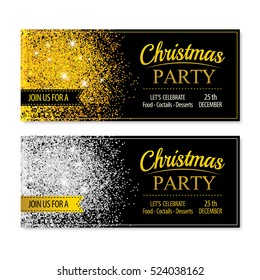 Invitation merry christmas banner and card design template.Gold and white glittering theme concept.