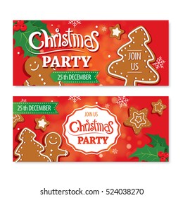 Invitation merry christmas banner and card design template.Homemade gingerbread man cookie theme concept.