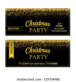 Invitation merry christmas banner and card design template. Gold and white glittering theme concept.