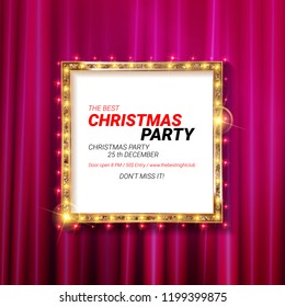 Invitation merry christmas party 2019 poster banner and card design template.Happy holiday and new year glass ball theme concept. In the retro cinematic style