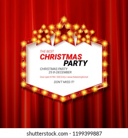 Invitation merry christmas party 2019 poster banner and card design template.Happy holiday and new year glass ball theme concept. In the retro cinematic style